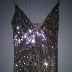 Fashion Nova Gold Sequin Leg Split Dress